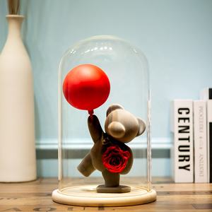 TC Led Light Preserved Rose Peluche Oso de peluche Conejo Sosteniendo Globo San Valentín Regalos del Día DE LA Madre Oso flocado en cúpula de cristal - Product Image 6