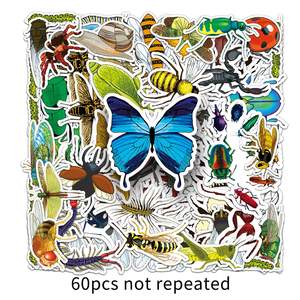 60 조각 곤충 낙서 개인화 된 만화 딱정벌레 나비 창조적 인 장식 노트북 수하물 스티커 방수 TISPA - Product Image 6
