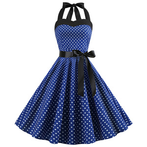 Robe Vintage <span class=keywords><strong>Femme</strong></span> Noire <span class=keywords><strong>et</strong></span> Blanche à Pois, Col Halter, Ceinture Nœud, Jupe Élégante pour Fête, Mariage, Séance <span class=keywords><strong>Photo</strong></span>, Style Rétro Flatteur pour Dames - Product Image 3