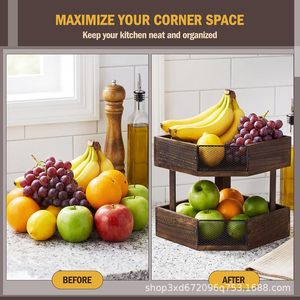 Cross-border bamboo double-layer spice bottle storage rack, solid wood corner <b>vegetable</b> drain rack, wooden multi-purpose - Product Image 4