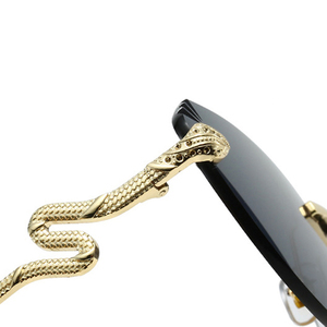 Lunettes de soleil œil-de-chat sans monture élégantes pour femmes, avec embellissement en métal en forme de <span class=keywords><strong>serpent</strong></span>, protection UV400, verres haute définition - Product Image 4