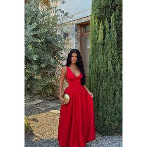 Vestido de Noche Rojo de Lujo con Diseño de Tirantes y Decoración Floral Simple, Talla ODM de XS a XL para Fiesta o Boda - Product Image 4