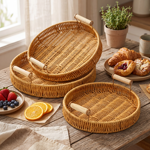 Cesta Redonda de Mimbre Sintético con Acabado Lacado, Tejida a Mano, para Servir Pan, Frutas, Pasteles y Comida en la Mesa de Cocina (Venta al Por Mayor, 1 Pieza) - Product Image 4