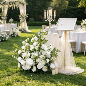 DKB Artificial <b>Flowers</b> Handmade Wedding & Graduation Aisle Runner White Green Rose Real Touch <b>Flower</b> Decoration Supplies - Product Image 1