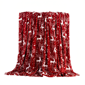 Manta de Felpa Ultra Suave Velvet Touch de 50x60 Pulgadas, Diseño de Renos y Estrellas Navideños, Regalo Festivo - Product Image 1