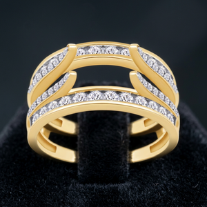 Women's Yellow Gold Plated Moissanite Eternity Band <b>925</b> <b>Silver</b> <b>Ring</b> Round Brilliant Cut Channel Setting Geometric Luxury Style - Product Image 4