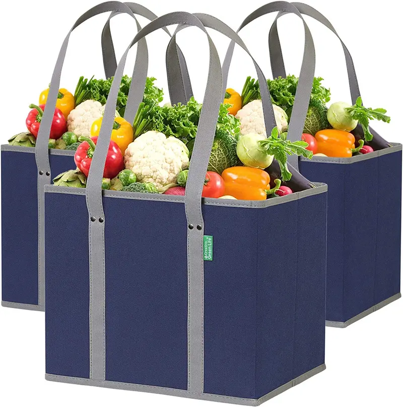 Foldable Collapsible Water Resistant Heavy Load Box Shaped Bag Grocery Shopping Bag Shopping Container Picnic Basket