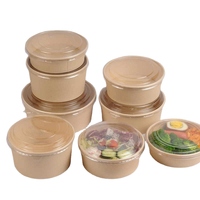 Vente en gros de bols à soupe et à salade jetables en papier kraft biodégradable avec logo personnalisé, emballages à emporter étanches