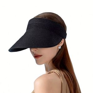 New Summer <b>Hat</b> Female Outdoor Large Brim Hair <b>Band</b> Women Straw Visor Cap - Product Image 6
