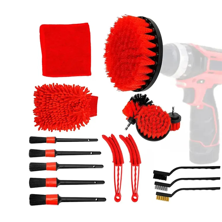 ABIRAM Red 16 PCS Brosse rotative de lavage de voiture Brosses de roue de détail automatique pour le nettoyage de voiture