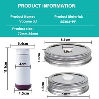Kit de couvercles sous vide en acier inoxydable 304 pour bocaux Mason, avec pompe à air intégrée, couvercles de scellage sous vide de qualité alimentaire pour une fraîcheur optimale