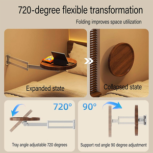 Wall Mounted Small <strong>Round</strong> <strong>Tray</strong> <strong>Table</strong> Foldable Coffee <strong>Table</strong> with Rotation Side <strong>Table</strong> for Living Room Bedroom - Product Image 3