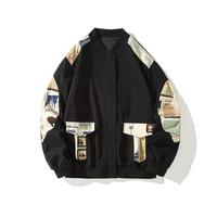 Blouson aviateur bomber léger brodé personnalisé pour homme, style décontracté, imprimé journal et film vintage, style collage artistique