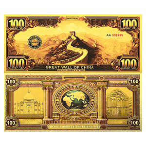 Ensemble de billets de banque imprimés en feuille d'or double face 24 carats, Sept Merveilles du Monde, 100 pièces, collection de devises, cadeau, Machu Picchu, Taj Mahal - Product Image 5