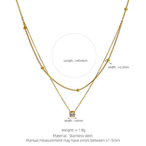 Collier double en acier inoxydable plaqué or 18 carats avec zircon, résistant à l'eau et inaltérable, avec logo personnalisé, pour femme - Product Image 6