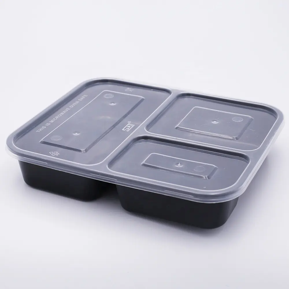 Redondo de plástico desechable para llevar la ensalada contenedor de comida de microondas de preparación de contenedor de alimentos con 3 compartimentos