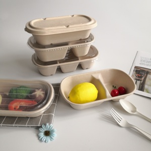 เป็นมิตรกับสิ่งแวดล้อมย่อยสลายได้ทิ้งข้าวสาลีฟางกระดาษเยื่อกระดาษ1000มิลลิลิตรถาดอาหารกลางวันที่มีฝาปิด - Product Image 6