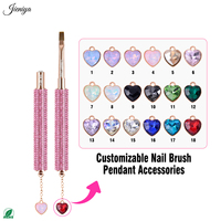 Lot de pinceaux de nail art en gel pour liner, avec manche en strass rose et pendentif en cristal multicolore en forme de cœur – Tendances 2027