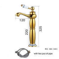 Robinet de lavabo haut de gamme doré, monocommande, à poser sur comptoir, pour lavabo sur pied