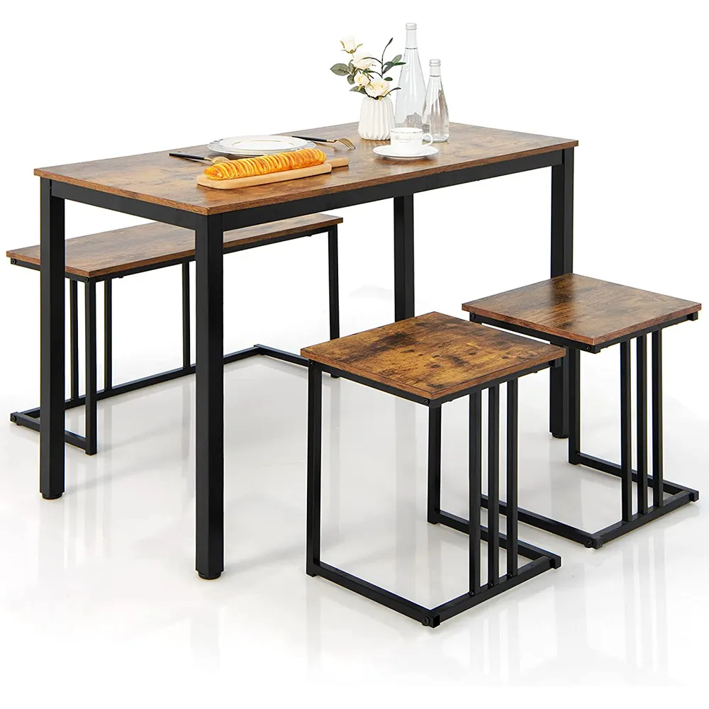 4-teiliges Esstisch set Küchentisch und Stühle Nesting Dining Set mit Bank und 2 Hockern