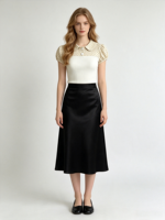 Haut en tricot côtelé à pois avec col Peter Pan pour femme, style rétro, manches courtes bouffantes, coupe courte, chemisier quotidien élégant pour femme