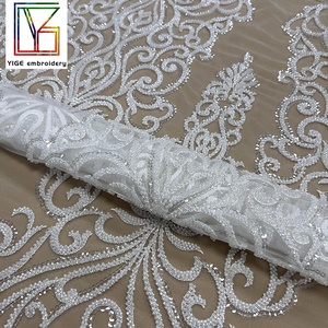 French <strong>Beaded</strong> <strong>Laces</strong> Embroidered White Bridal <strong>Net</strong> <strong>Lace</strong> Fabric Luxury Bead <strong>Sequin</strong> Tulle <strong>Lace</strong> for Women Dress Fabric - Product Image 3
