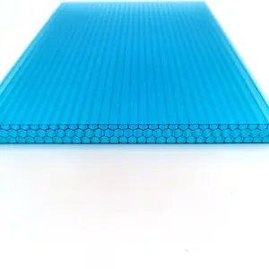 Waterproofing 8mm Blue Tinted Honeycomb Polycarbonate Plastic Sheet For Bus Stop Shelter Roofing