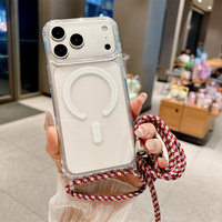 Étui magnétique à bandoulière pour iPhone 17 Air 16 15 14 13 Pro Max Plus, coque arrière transparente en PC rigide et acrylique