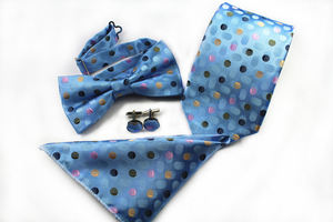 ชุดกระดุมข้อมือผ้าเช็ดหน้าผูกโบว์หูกระต่ายของผู้ชายใหม่ชุดเนคไทผ้าไหมแจ็คการ์ดสีดำสีน้ำเงินหรูหราชุดงานแต่งงานงานปาร์ตี้ - Product Image 5