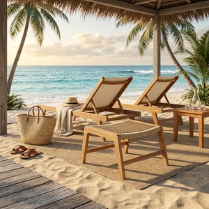Setti Ottoman Anyam Round avec une belle tressage, combine une élégance naturelle, idéal comme repose-pieds polyvalent - Product Image 5