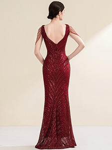 Robe <span class=keywords><strong>de</strong></span> soirée Femme Tempérament Socialite High Sense Company Réunion annuelle Hôte Banquet Party Floor-Length Ball Gown Deep V - Product Image 4