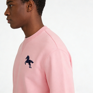 Felpa 100% Cotone con Ricamo 3D di Cavallo per Uomo, Peso Pesante 350-400 GSM, Pullover Tinta Unita con Collo Rotondo per Autunno e Inverno - Product Image 1