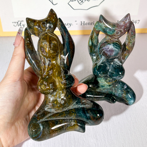 Alta calidad Natural tallado a mano océano jaspe <span class=keywords><strong>Madre</strong></span> Tierra Yoga señora diosa levantar la luna estatuas cristal gente para la curación - Product Image 4
