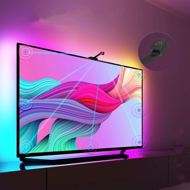 FEICAN Smart TV Backlight Kit for 55-65 Inch TVs RGBIC LED Light Strip USB Connectivity 5m Length DC5V 6000K Color Voice Plastic