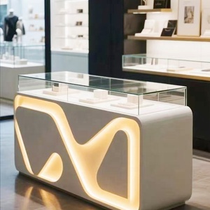 Vitrine rectangulaire pour bijoux, placage noyer, finition acier inoxydable, kiosque <span class=keywords><strong>de</strong></span> vente au <span class=keywords><strong>d</strong></span>étail sur mesure pour bijouterie, éclairage LED - Product Image 4