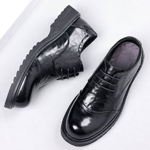 Chaussures pour hommes en cuir pleine fleur à semelle épaisse, style décontracté et professionnel, type Derby, style britannique - Product Image 5
