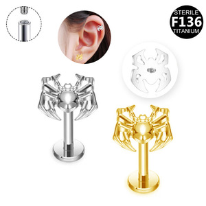 Boucles d'oreilles en titane en forme d'araignée F136, bijoux stériles pour piercing, unisexe - Product Image 1