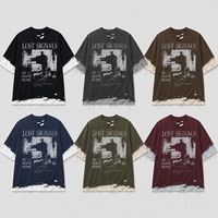 Modekleding op maat gemaakte vintage geruite t-shirts met twee lagen, Wasteland-stijl, digitale print, groothandel vanuit leverancier van herenkleding