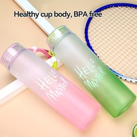 Bouteille d'eau en verre dépoli dégradé de 500 ml, portable, avec couvercle et sangle, idéale pour les activités de plein air