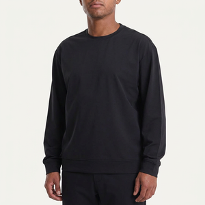 Camiseta de Natación de Manga Larga para Hombre, Color Negro Sólido, 100% Poliéster, Secado Rápido, Logotipo Frontal - Product Image 1