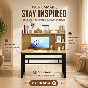 Scrivania Moderna di Lusso a L <span class=keywords><strong>con</strong></span> Libreria Integrata e Altezza Regolabile, Struttura in Legno per Ufficio e Studio - Product Image 2