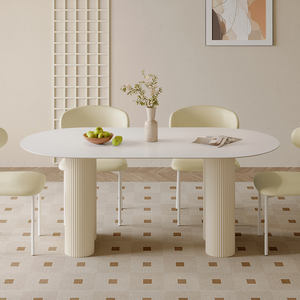 الحد الأدنى كريم أبيض بيضاوي الحجر متكلس مجموعة 6 كراسي الرخام طاولة مطعم كرسي أثاث غرفة الطعام - Product Image 4