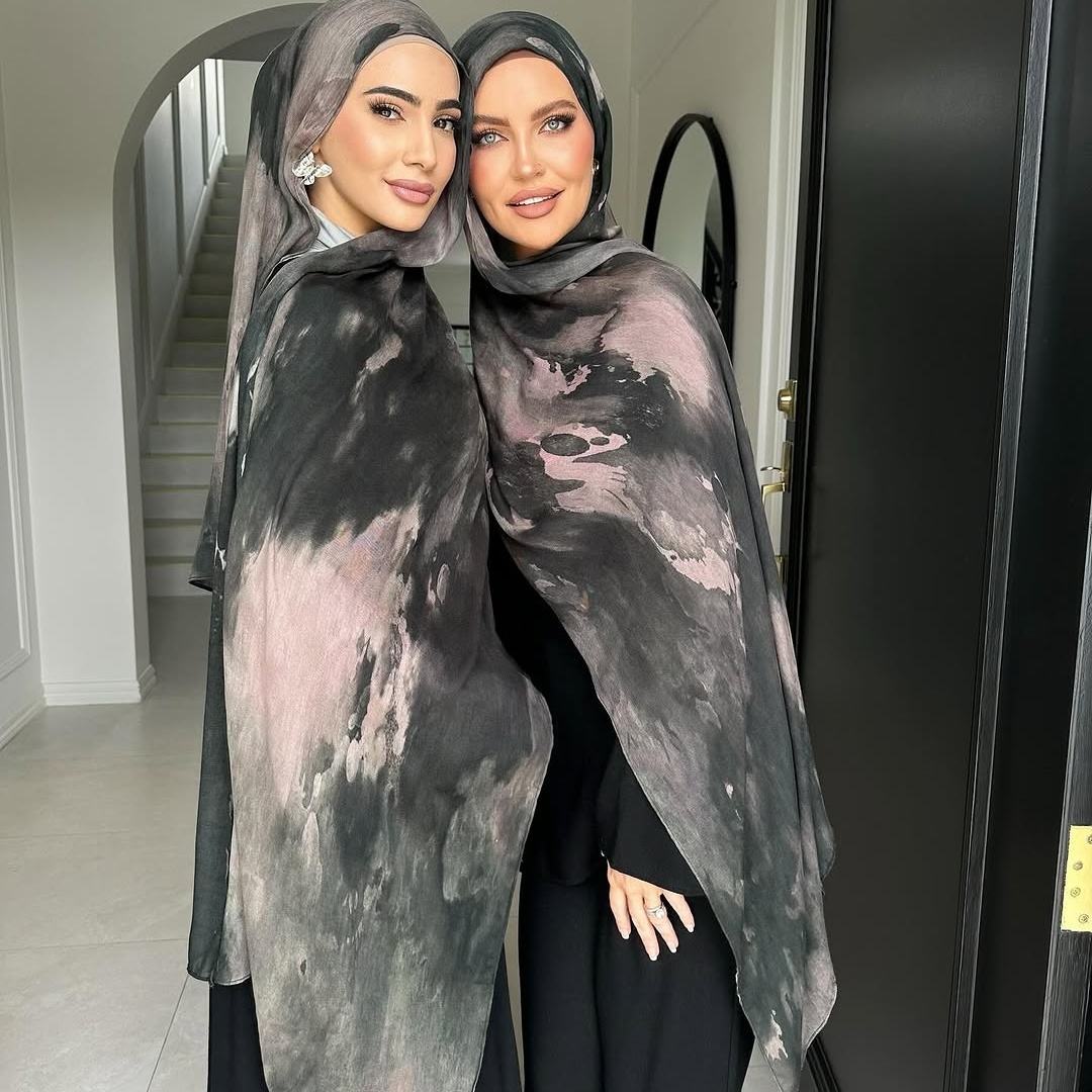 Custom High Quality Printed Viscose Marble Hijab Headscarf Soft Breathable  Muslim Women Marble Printed Cotton Modal Hijab