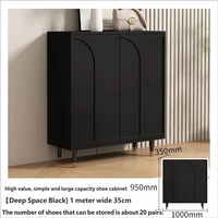Meuble à chaussures de luxe noir à motif arqué d'inspiration française, console d'entrée de luxe légère avec rangement mural intégré