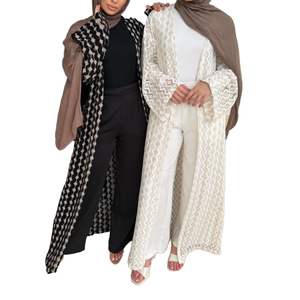 Elegant Geometric Pattern <b>Long</b> Sleeve Abaya Modest Floor Length Women's Islamic <b>Dress</b> Lightweight Polyester Daily Wear - Product Image 1