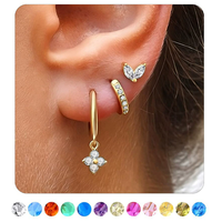 Anting Batu Kelahiran Grosir SP Fashion Sederhana Multi Warna 3PCS/Set Set Aksesoris Anting Wanita