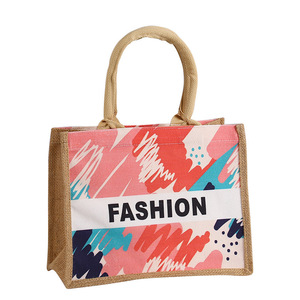 Eco-Friendly Jute Tote <b>Bags</b> Promotional Gift Gym Plant <b>Basket</b> Fashionable Cartoon Pattern Customized Size Color Silk Screen - Product Image 4