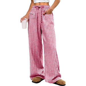 <span class=keywords><strong>Pantaloni</strong></span> Larghi a Vita Media <span class=keywords><strong>con</strong></span> Stampa Scozzese Primaverili, Casual <span class=keywords><strong>con</strong></span> <span class=keywords><strong>Elastico</strong></span> in Vita e Tasche per <span class=keywords><strong>Donna</strong></span> - Product Image 5