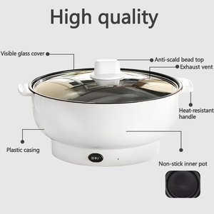 Multi Functional Home Electric Skillet PP <b>Steamer</b> Basket Non Stick Coating Tempered Glass Cover 2L Capacity Household Use - Product Image 6
