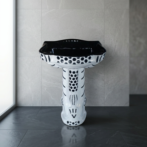 Lavabo sur pied carré en céramique de style américain, à trou unique, décoratif, pour lavage des mains - Product Image 5